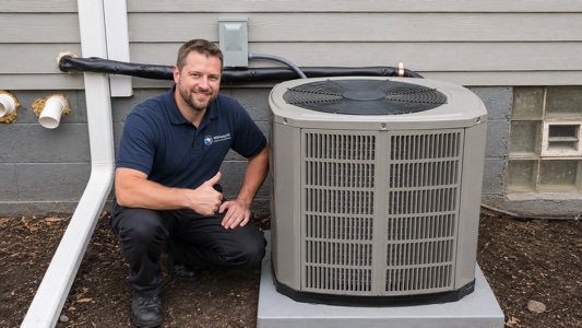 HVAC service van at residential property